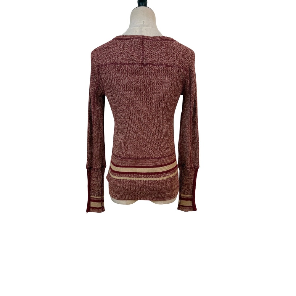 We The Free Henley Top Womens XS Burgundy Knit Thermal Striped Boho sock monkey - Picture 5 of 7